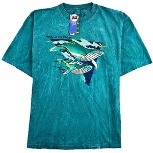 VTG 80s Crazy Shirts Whales 89 T-Shirt Men’s L Teal Over-Dyed Collectible USA